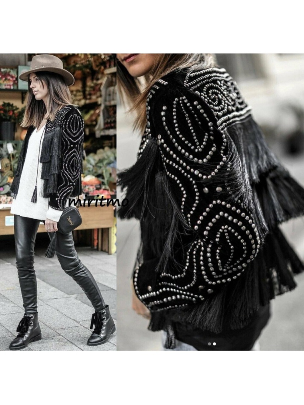 Zara Black Studded Fringe cropped jacket Blazer XL NEW!